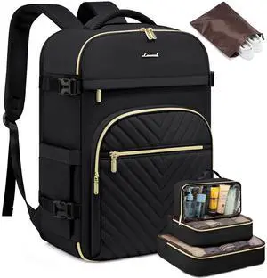 LOVEVOOK Large Travel Backpack for Women, 50L Carry on Backpack for Airplanes, TSA Personal Item Travel Bag for Women fits 18" Laptop, Waterproof Carry on Bags with 4 Packing Cubes, Black