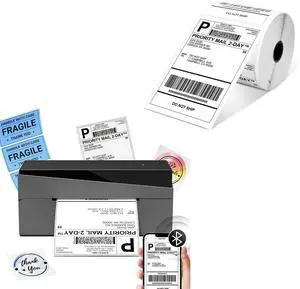 249BT Bluetooth Shipping Label Printer and 500Pcs 4x6 Roll Thermal Labels, Wireless Thermal Label Printer for Small Business, Thermal Printer for Shipping Labels