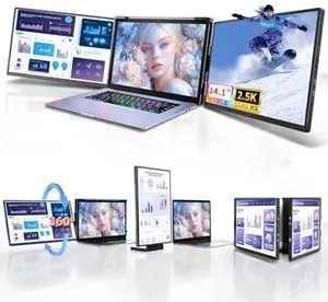 Pitycbo Laptop Screen Extender Monitor Portable - 2.5K Triple Laptop Screen Extender, Plug and Play Multiple Screens Extended Fits 13-17.3 Inch Laptops Compatible with Mac, Windows, Chrome, Dex