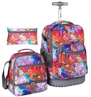 seastig Rolling Backpack 18in Wheeled Backpack with lunch bag and Pencil Case Set Roller Backpack Laptop Backpack Adults Kids