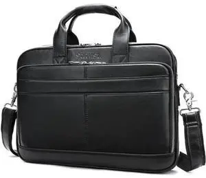 STAR VISTA Siro 15.6" Slim Laptop Messenger Bag, Calfskin Leather Briefcase, YKK Metal Zippers, Black