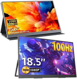 Upperizon Portable Monitor Bundle 1080P FHD [15.6 Inch with Cover & 18.5 inch with Kickstand] HDR IPS Travel Monitor Portable Monitor for Laptop MacBook PC Surface Xbox Game Console, VESA Compatible