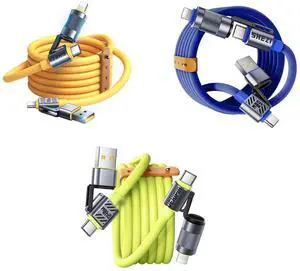 Vexipia 3 Pack 4-in-1 5FT 60W USB C Cable Lightning Cable (Yellow + Green+Blue)