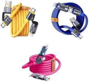 Vexipia 3 Pack 4-in-1 USB C Cable Lightning Cable (Yellow + Pink+Blue)