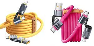 Vexipia 2 Pack 4-in-1 USB C Cable Lightning Cable (Yellow+Pink)