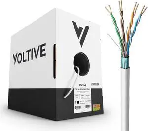 Voltive Cat5e Shielded Riser (CMR), 1000ft, White - Solid Bare Copper Bulk Ethernet Cable - FTP - 350MHz - UL Certified & ETL Verified