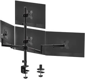 WALI Quad Monitor Mount for 13-27 Inch Screens, Fully Adjustable 4 Monitor Stand with Swivel, Tilt, Rotation, Clamp & Grommet Base Kit, Max Load 22lbs per Screen (M004S), Black