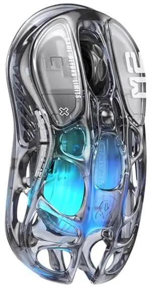 GravaStar Mercury M2 Wireless Gaming Mouse with 26,000 DPI, PAW3395DM Sensor -79g Lightweight Hollowed-Out Design -5 Programmable Buttons -5 Dynamic Lightsync RGB - Transparent Black
