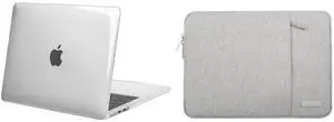 MOSISO Compatible with MacBook Air 13.6 inch Case 2022 2023 A2681 M2, Plastic Hard Shell Case Cover & Polyester Vertical Sleeve Bag with Pocket, Crystal Clear&Gray