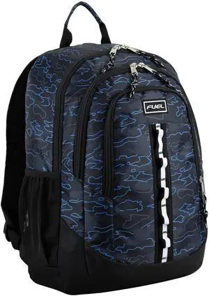 FUEL Travel Laptop Carry On Backpack Sport Shock Multi Large Compartments for College Bookbag, Hiking, Work, 18.5 x 13 x 7 Inches, Blue Camouflage