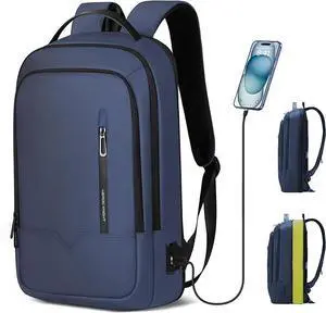 hk Laptop Expandable Smart Business Travel Work Backpack with USB Charging Port,Water Resistant Anti-theft Lightweight 15.6 Inch Computer Laptop Bag for Men Women Office College Commute-Blue