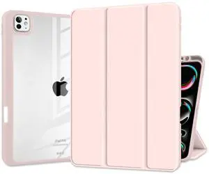 Batianda Hybrid Case for iPad Pro 13-inch 2024 M4 Chip [Built-in Apple Pencil Slot] Stylish Design Premium Cover with Clear Back Shell TPU Bumper Auto Wake/Sleep, Pink