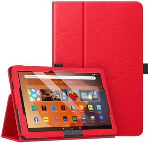 Fintie Folio Case for All-New  Fire HD 10 and 10 Plus Tablet (13th/11th Generation, 2023/2021 Release) - Slim Fit Standing Cover with Auto Sleep/Wake, Red