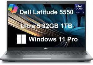 Dell Latitude 5550 Business Laptop (15.6" FHD Anti-Glare, Intel 12-Core Ultra 5 125U (Beat i7-1355U), 32GB DDR5 RAM, 1TB SSD) FHD RGB Webcam, Thunderbolt 4, Ethernet, Win 11 Pro, 2025 AI PC, Gray