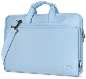 MOSISO 360 Protective Laptop Shoulder Bag Compatible with MacBook Air/Pro, 13-13.3 inch Notebook, Compatible with MacBook Pro 14 inch M4 M3 M2 M1,Matching Color Sleeve with Belt, Airy Blue
