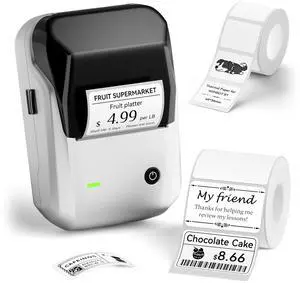 NIIMBOT B1 Label Maker Machine (Silver Gray) with Tape with 40x30mm White Label, Compatible with Phones & PC