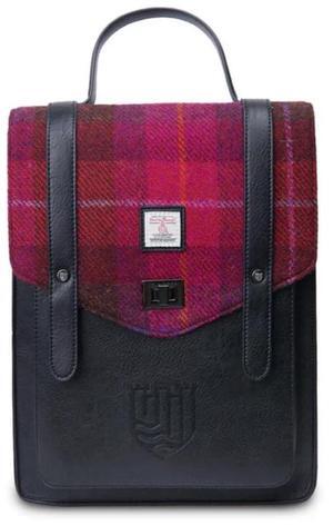 Islander Carloway Backpack for Men & Women, With Laptop Sleeve, Harris Tweed Vegan Leather (Fuchsia Tartan)