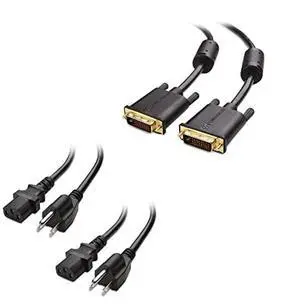 Cable Matters 1-Pack DVI to DVI Cable with Ferrites (DVI Dual Link Cable, DVI D Cable) 10 Feet & 2-Pack 16 AWG Heavy Duty 3 Prong Computer Monitor Power Cord