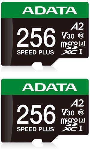 ADATA Speed Plus 256GB microSDXC UHS-I U3 Class 10 Card, 2 Pack, Up to 180MB/s, Support U3, V30 Video