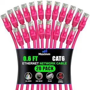 Maximm Cat 6 Ethernet Cable 0.6 ft (20-Pack) - High-Speed LAN Cable, Internet Cable, Patch Cable, and Network Cable - UTP, 10Gbps, 550MHz Ethernet Cord - Pink