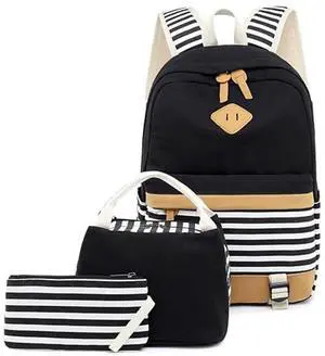 AM SeaBlue Women Laptop Backpack High School Bookbag 15.6 inch Casual Travel College Canvas with USB Charging Port (4-Black)
