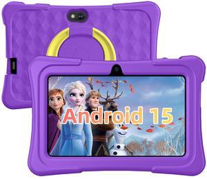 Kids Tablet, 7 inch Android 15 Tablet for Kids, 8GB+32GB 1TB Expand, Quad-Core Toddler Tablets with Shockproof Case, BT5.0, WiFi 5, Parental Control, Games, Dual Camera (Purple)