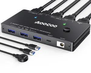 HDMI KVM Switch 1 Monitors 2 PC 8K@60Hz/4K@120Hz KVM Switches with USB 3.0 Port,Wired Remote,Power Adapter and USB3.0 Cables Included
