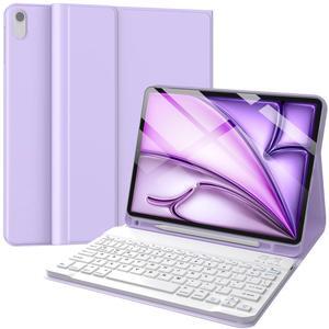Keyboard Case for iPad Air 11 Inch Case with Keyboard M3/M2 (2025/2024) & iPad Air 5th/4th Gen, Wireless Detachable Bluetooth Keyboard, Flip Stand Cover with Pencil Holder, Pink (Purple)