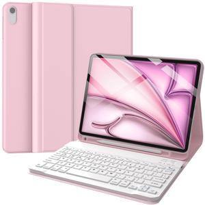 Keyboard Case for iPad Air 11-inch (M3 2025 / M2 2024) & iPad Air 5th 4th Generation, Wireless Detachable Keyboard with Pencil Holder for iPad Air 11 2024, Pink