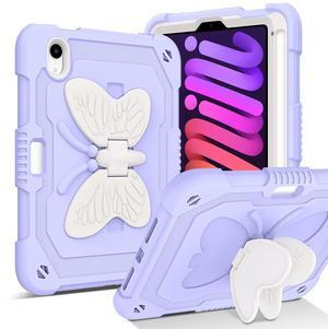BENTOBEN for iPad Mini 7 A17 Pro Case, for iPad Mini 7th/6th Generation Case (2024/2021) with Pencil Holder Kickstand Heavy Duty Shockproof Bumper Protective Girl Boy Kids Tablet Cover, Purple Design