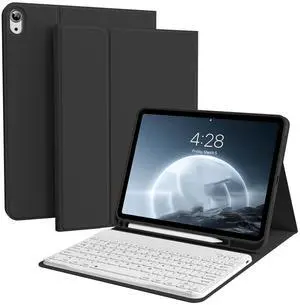 BQDIYOO Keyboard Case for iPad (A16) 11th Generation 11-inch 2025 & iPad 10th Gen 10.9 inch 2022 with Pencil Holder, Stand Folio Detachable Wireless Bluetooth Keyboard, Soft TPU Back, Black