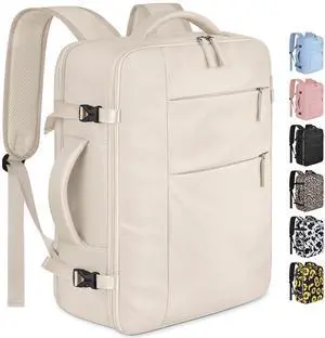 Capolo Travel Backpack for Women Men Waterproof Laptop Backpack Airlines Approved Carry On Backpack Bag Computer Bookbag for Business, Work, Traveling Fits 17 Inch Laptop(Beige)