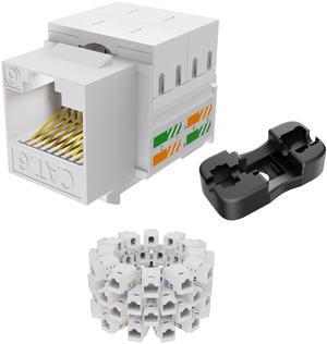 CableGeeker Cat6 RJ45 Keystone Jacks 50-Pack, 10Gbps High-Speed Ethernet Keystone Jack, 90deg Punch-Down for Easy Installation, Ideal for Standard Patch Panels & Wall Plates, White