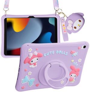 Carechoi for iPad 10th Generation Case 2022 with Kickstand Lanyard Soft Cartoon Silicone Case for Girls Kids Cute Protective Tablet Cover for iPad 10th Gen 10.9 inch 2022(Purple)