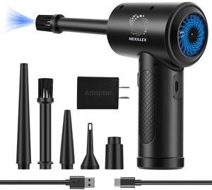 Nexillex Cordless Electric Air Duster C4915 - 68W 390 Brush Motor, 51000 RPM, 6,000mAh Li-Ion Battery, Fast 3-4 Hour Recharge, Ideal for PC, Keyboard, and Electronics Cleaning