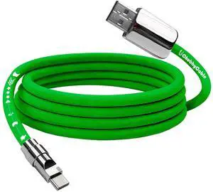 chubbycable Mirrored Head Chubby - USB C Charger Cable 240W Fast Charging Phones Tablets Ultra-Thick Silicone C to C Cable, Green, USB-A to Type-C, 3.3FT