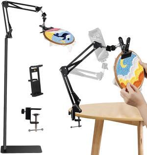 Black Adjustable Embroidery Hoops Stand for Hand Work,3-in-1 Hoop/Tablet/Phone Holder Floor Stand,Embroidery Desktop Stand,Lap Cross Stitch Frame with 360deg Rotation,Hand Embroidery Stand