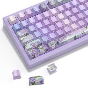 Violet PBT keycaps,Purple Double Shot Keyboard Key Cap,Side Printed keycap,Shine Through Custom keycap 75 Percent,Cherry Profile dye-sub keycaps for Machine Keyboard caps(only keycaps)