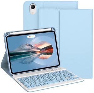Divufus Keyboard Case for iPad Mini 7th Generation (A17 Pro) 2024 / 6th Gen 2021 8.3 Inch [Magnetic Detachable Wireless Keyboard][Support 3 System] Flip Stand Case with Pencil Holder, Light Blue