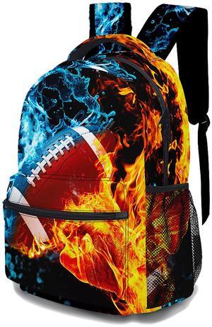 DTCCET Ice & Fire Football Backpack, Lightweight Durable Laptop Bag 3D Printed Daypack with Multiple Pockets, Stylish Shoulders Backpack(Ice & Fire Football)
