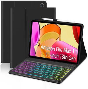 EAMPANG Case with Keyboard for  Fire Max 11 inch (13th Generation, 2023 Release),7 Color Rainbow Backlit Detachable Type-C Charging Keyboard Magnetic Case Pen Holder 13th Gen-Black with Black