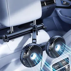 ELOHEI Car Fan for Backseat Kids with Foldable Stand, 12V Quiet 3 Speed 360° Rotate Dual Head Usb Car Fans Strong Wind Power for Universal Cars SUV Sedan Trucks