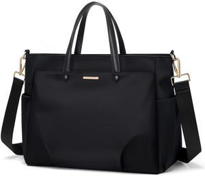 Laptop Tote Bag 15.6 Inch, Computer Shoulder Bag Large Work Tote Bag for Women, Laptop Carrying Case Stylish Handbag for Business Travel (Black)