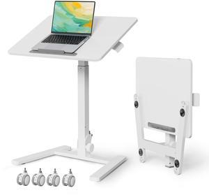 Gibbon Mounts Foldable Standing Desk,Small Mobile Sit-Stand Desk with 90 Tiltable Top,Rolling Rising Laptop Workstation Adjustable Height,Portable Table on Hidden Wheels/4 Lockable Casters,White