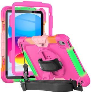 Herize Case Compatible with iPad (A16) 11th/10th Generation Colorful for Girl with Screen Protector Pencil Holder | Shockproof Rugged Protective Case W/Kickstand Hand Strap Shoulder Strap