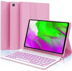HAASHADA Keyboard Case for Samsung Galaxy Tab A9+ 11 Inch 2023 Release/SM-X210/X215/X216, Bluetooth Backlit Keyboard Magnetic Detachable Case with S Pen Holder, Pink