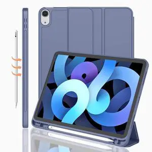 iMieet iPad Air 11 Inch Case M3(2025) / M2 (2024), iPad Air 5th/4th Generation Case 2022/2020 10.9 Inch with Pencil Holder,Trifold Stand Smart Case with Soft TPU Back(Purple)
