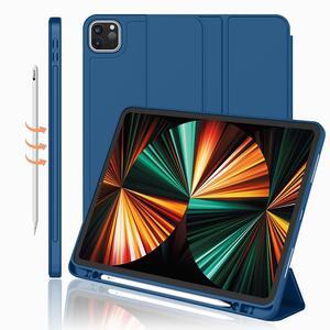 iMieet New iPad Pro 12.9 Case 2022(6th Gen)/2021(5th Gen) with Pencil Holder [Support iPad 2nd Pencil Charging/Pair],Trifold Stand Smart Case with Soft TPU Back,Auto Wake/Sleep(Navy Blue)