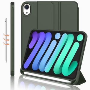 iMieet iPad Mini 7 Case 2024 (A17 Pro), iPad Mini 6 Case (8.3-Inch,2021 Model), iPad Mini 7th/6th Generation Case with Pencil Holder, Trifold Stand Smart Case with Soft TPU Back,Dark Green