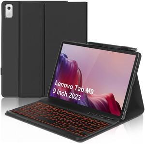 for Lenovo Tab M9 9 Inch 2023 Case with Keyboard, Magenetic Detachable Wireless Bluetooth Keyboard, PU Folio Stand Cover Case, Long Battery Life, Auto Sleep/Wake (TB-310FU/TB-310XU), Black-NonBacklit